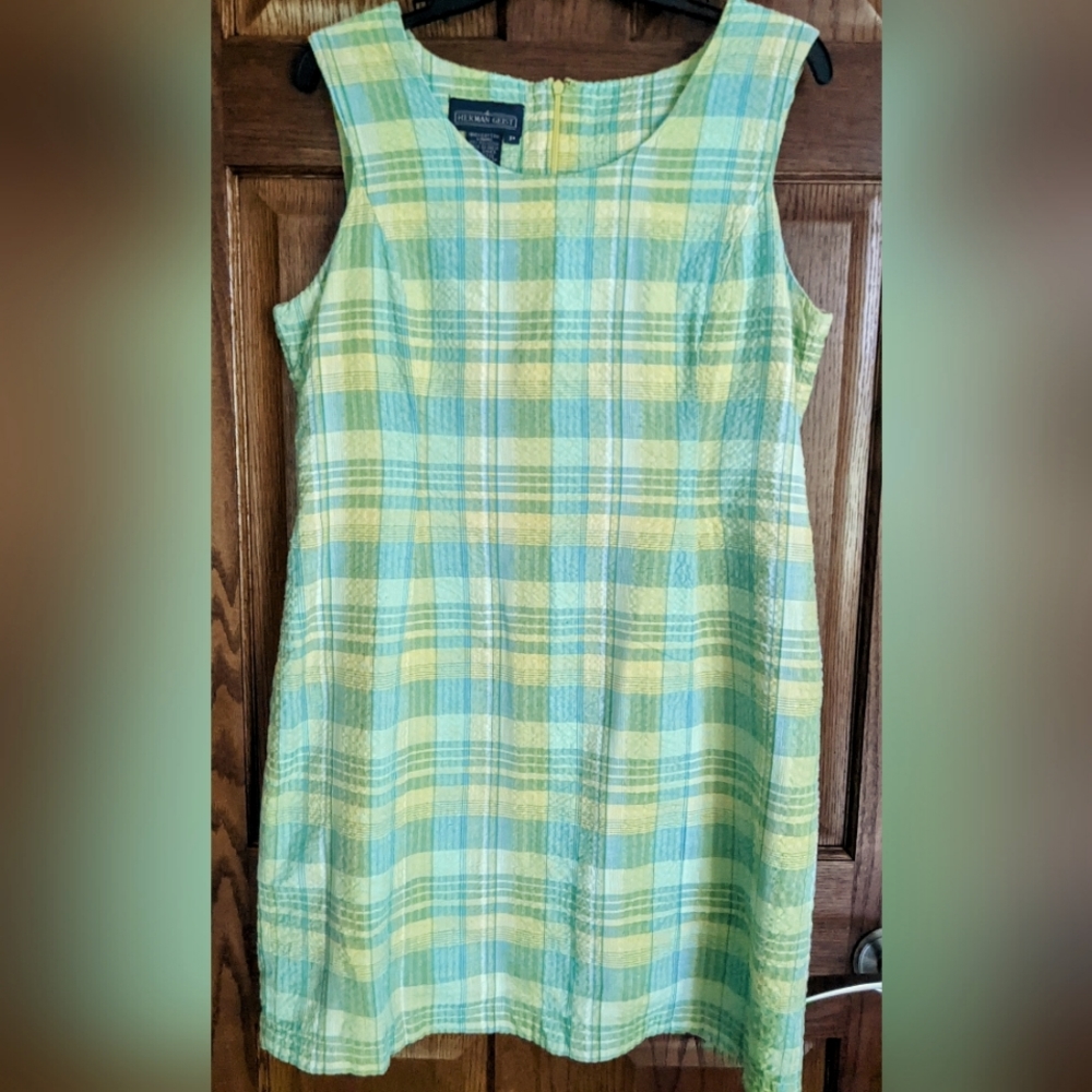 Vintage Herman Geist Seersucker Sheath Dress - Size 12P